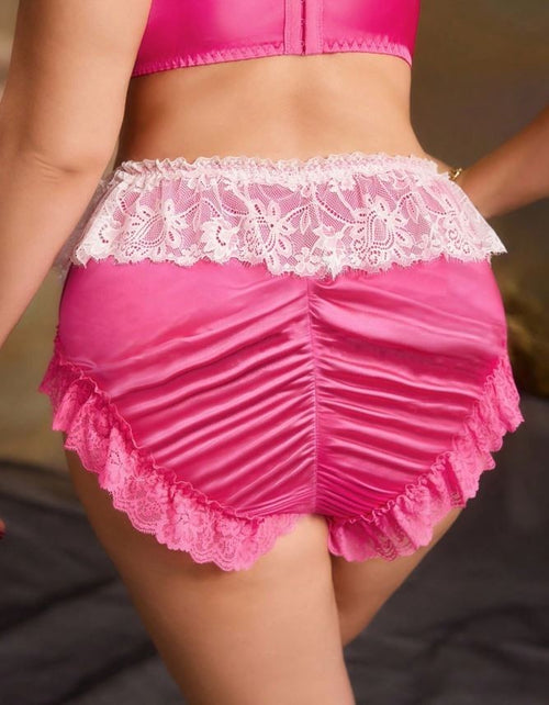 Ice silky feel knickers satin pink panties ruffles bow ruched sissy 16/18 (XL)
