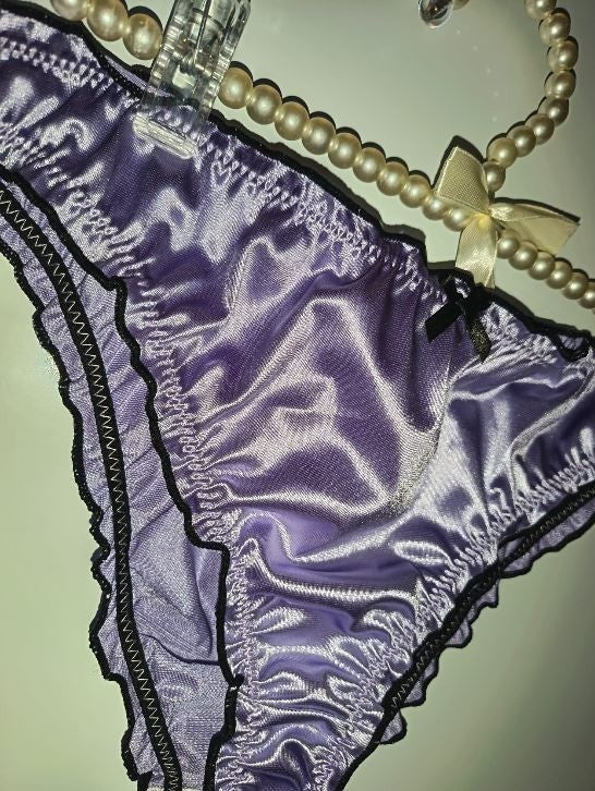 Ladies Lilac Satin Frilly Knickers Shiny Silky Panties sissy size M 10