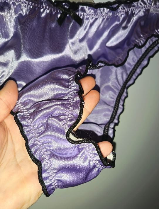 Ladies Lilac Satin Frilly Knickers Shiny Silky Panties sissy size M 10