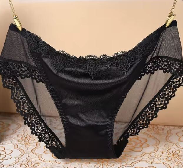 Stunning feminine silky feel satin knickers seamless embroidered lace back sissy