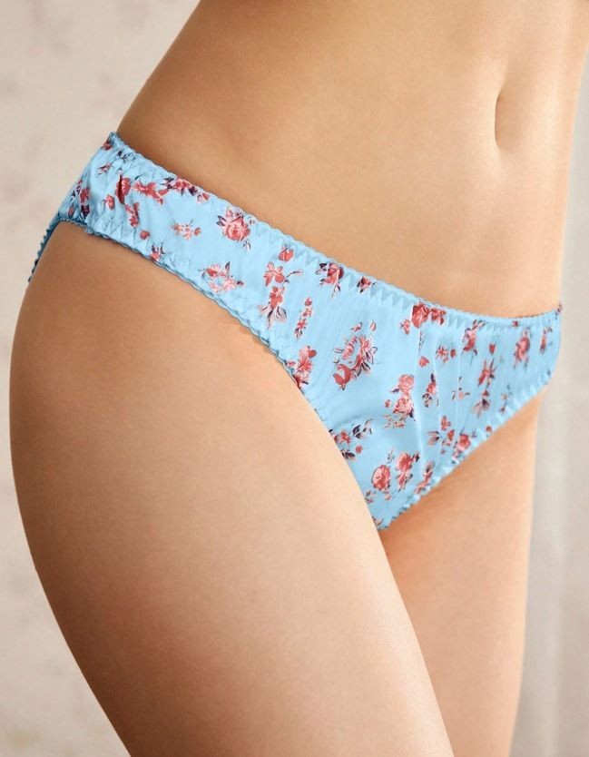 Women's floral blue silky feel knickers satin panties bow underwear sissy CD TV