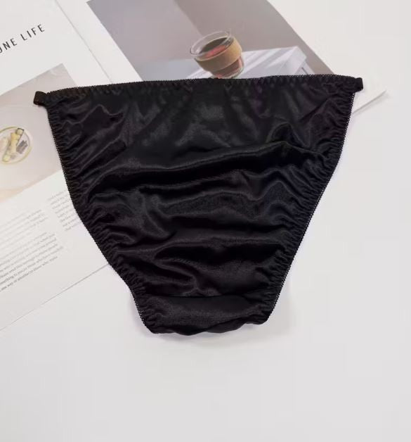 1x Womens black silky feel satin tanga panties knickers  sissy size 12/14 (L)