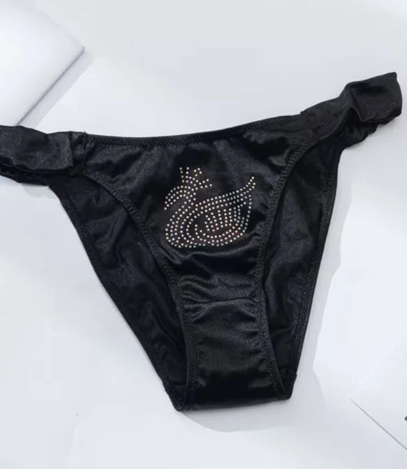 Silky feel black satin panties tanga lovely bum coverage size UK 10 / (M)