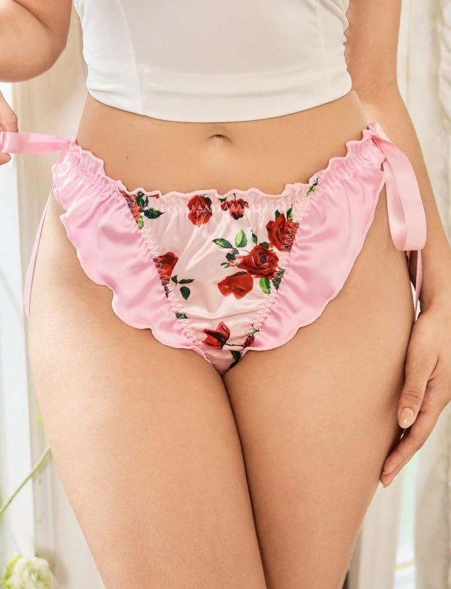 Floral girly sissy adjustable satin silky feel knickers full bum frilly women