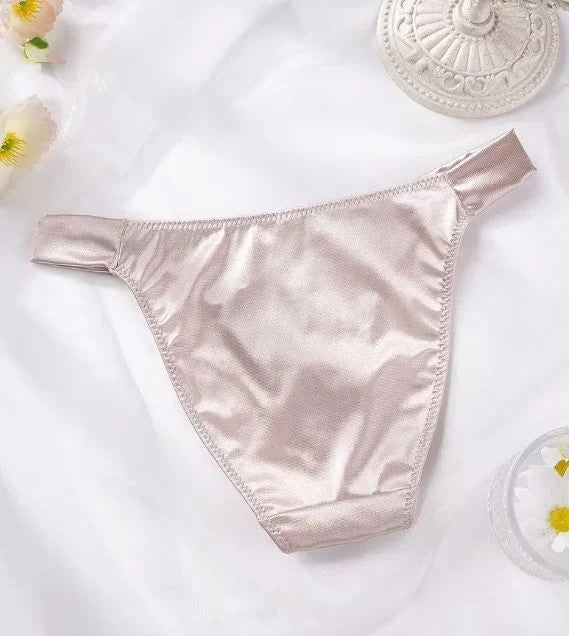 Silky feel champagne satin panties tanga full bum coverage size UK 12-14 / (L)