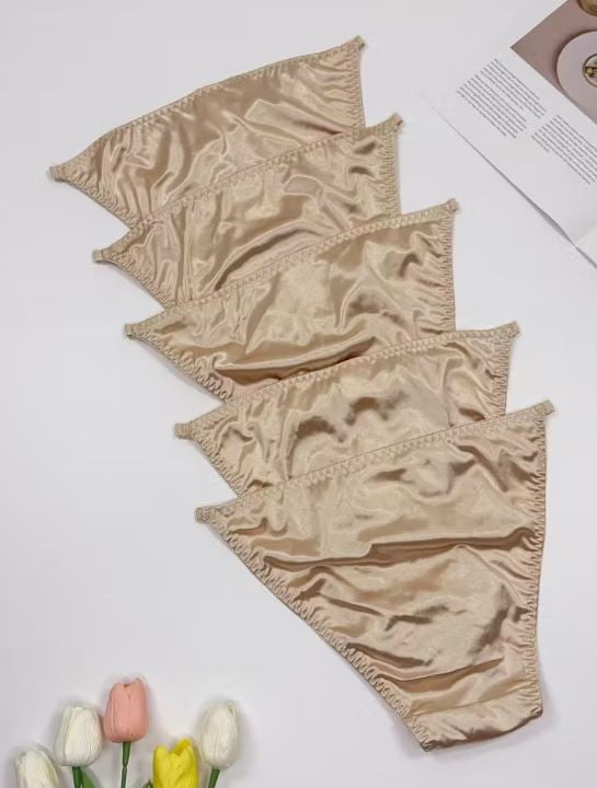 1x Womens Gold silky feel soft satin tanga panties knickers  sissy size 10 (M)