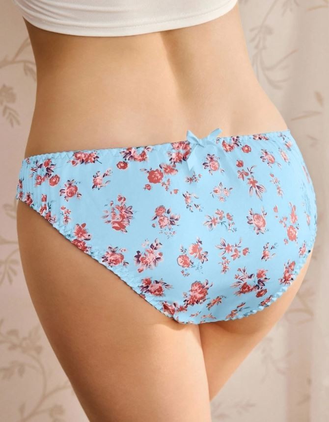 Women's floral blue silky feel knickers satin panties bow underwear sissy CD TV