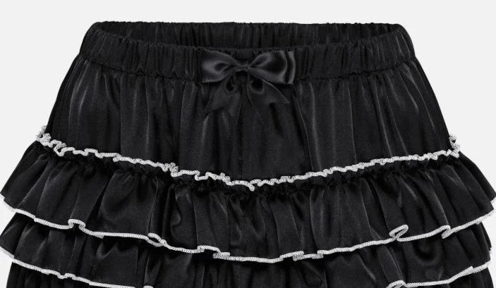 Silky satin bloomers black shorts pants ruffled lace trim sissy size L/UK 12-14