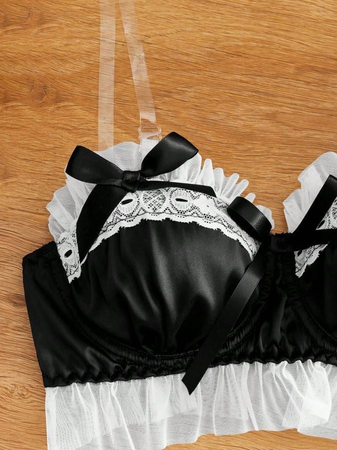 Glossy silky feel panties satin knickers bra black set sissy bridal size 12/14 L