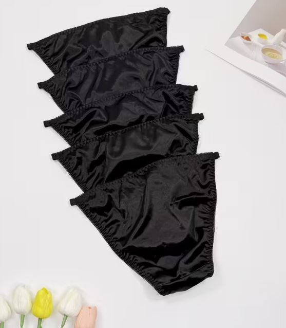 1x Womens black soft silky feel satin tanga panties knickers  sissy size 8 (S)