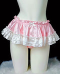 Women Pink Satin Ruffle Skirt Panties Bow Frill Lingerie knickers size 8  S
