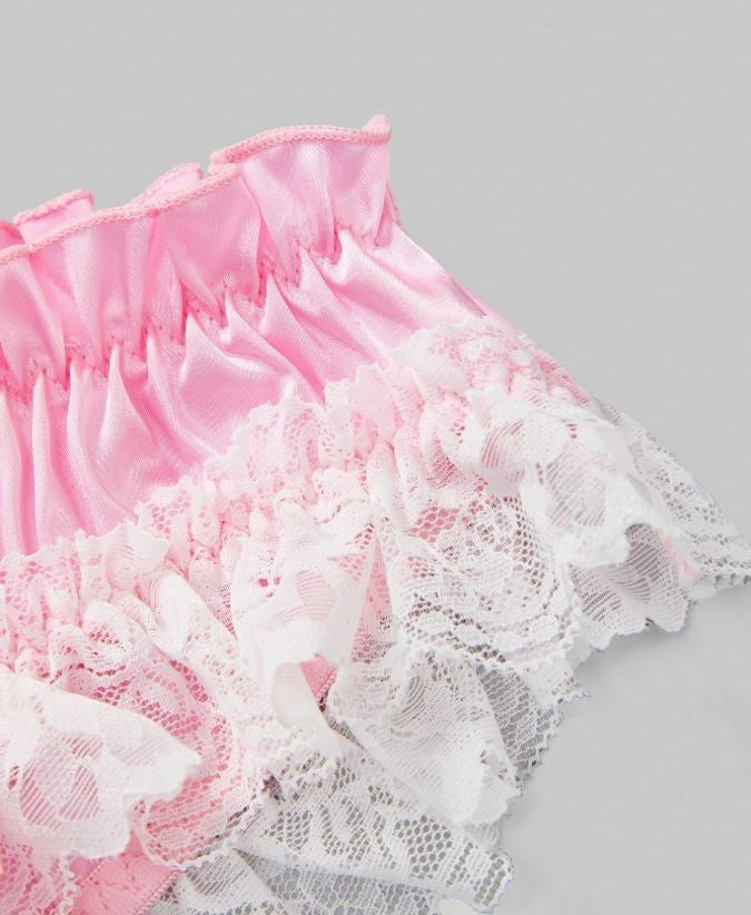 Men’s pink Satin silky feel panties ruched Luxury sissy lace trim size S 8