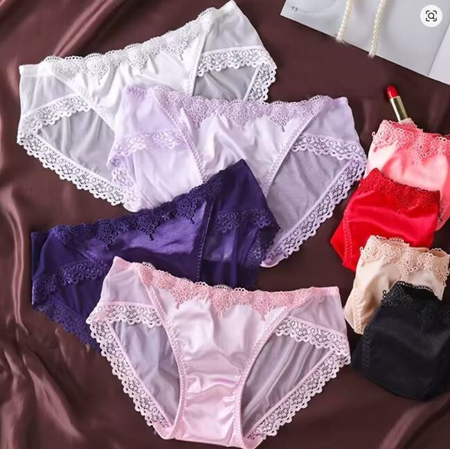 Stunning feminine silky feel satin knickers seamless embroidered lace back sissy