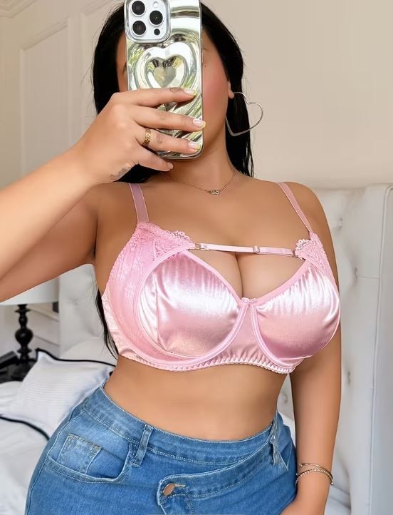 💗✨ Pink Satin Lace Bra – Silky Supportive Underwired Lingerie ✨💗 size 4XL 24