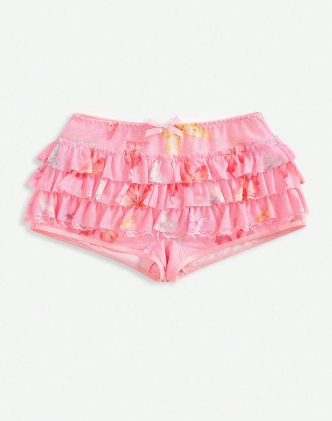 Women's stunning mesh pink multi layered french knickers butterfly print lolita
