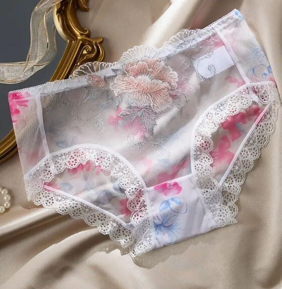 Women's sexy lace embroidered semi-sheer panties floral knickers