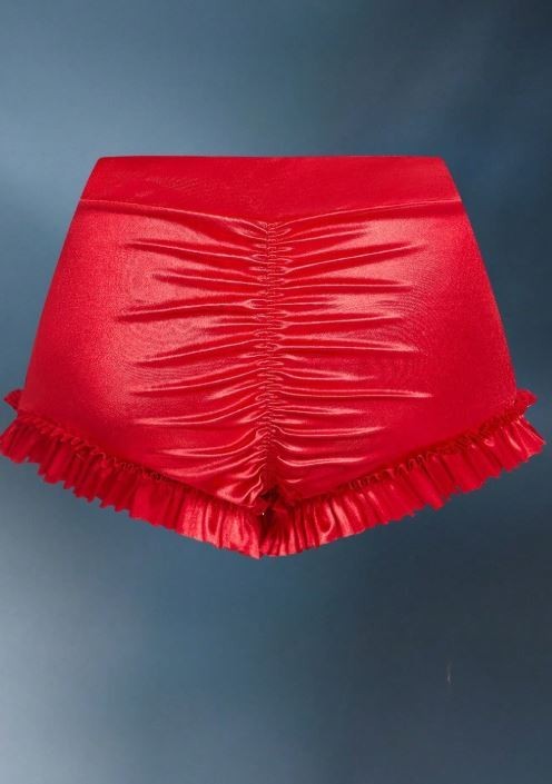 Women RED glossy silky feel satin knickers frill ruched panties sissy UK 12/14 L