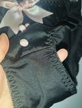 Black Satin Frilly Knickers Lace Trim Bow Detail buttons detail size L 10-12