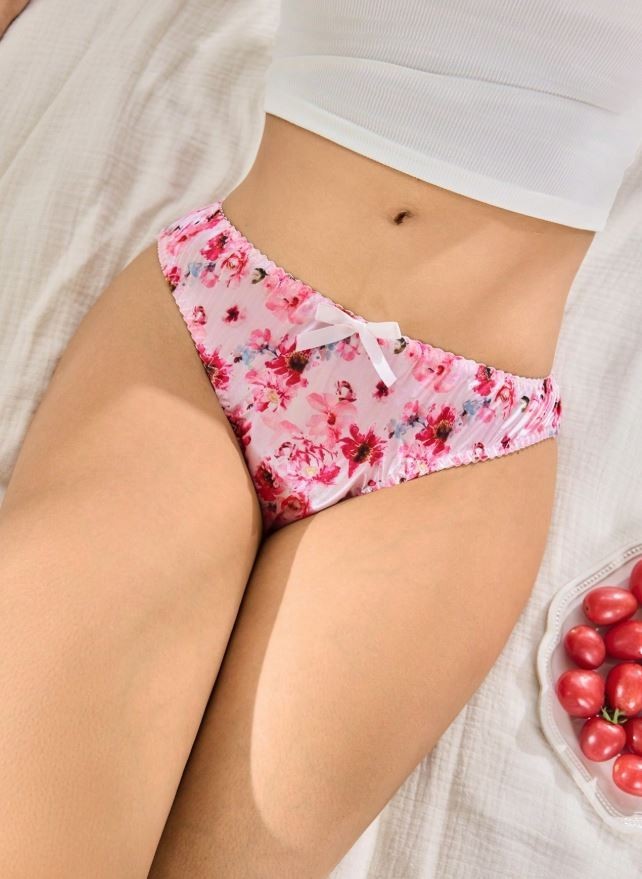 Women's floral silky feel satin knickers soft panties bow glossy sissy CD TV