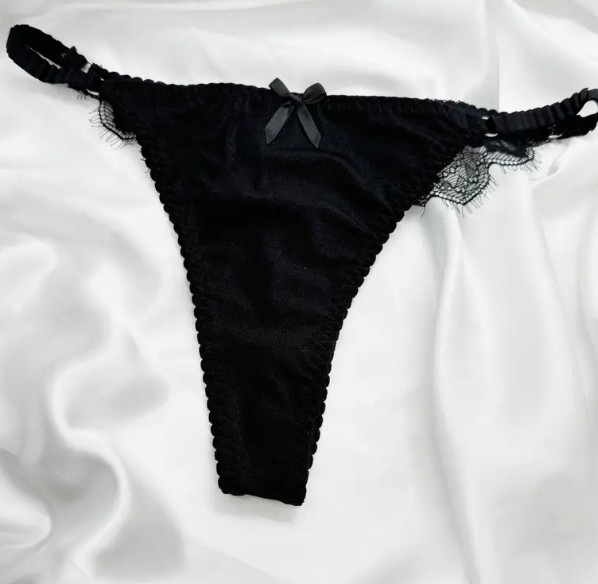 Seamless Floral Lace Trim Bow Decor Satin Thongs romantic panties sissy bridal