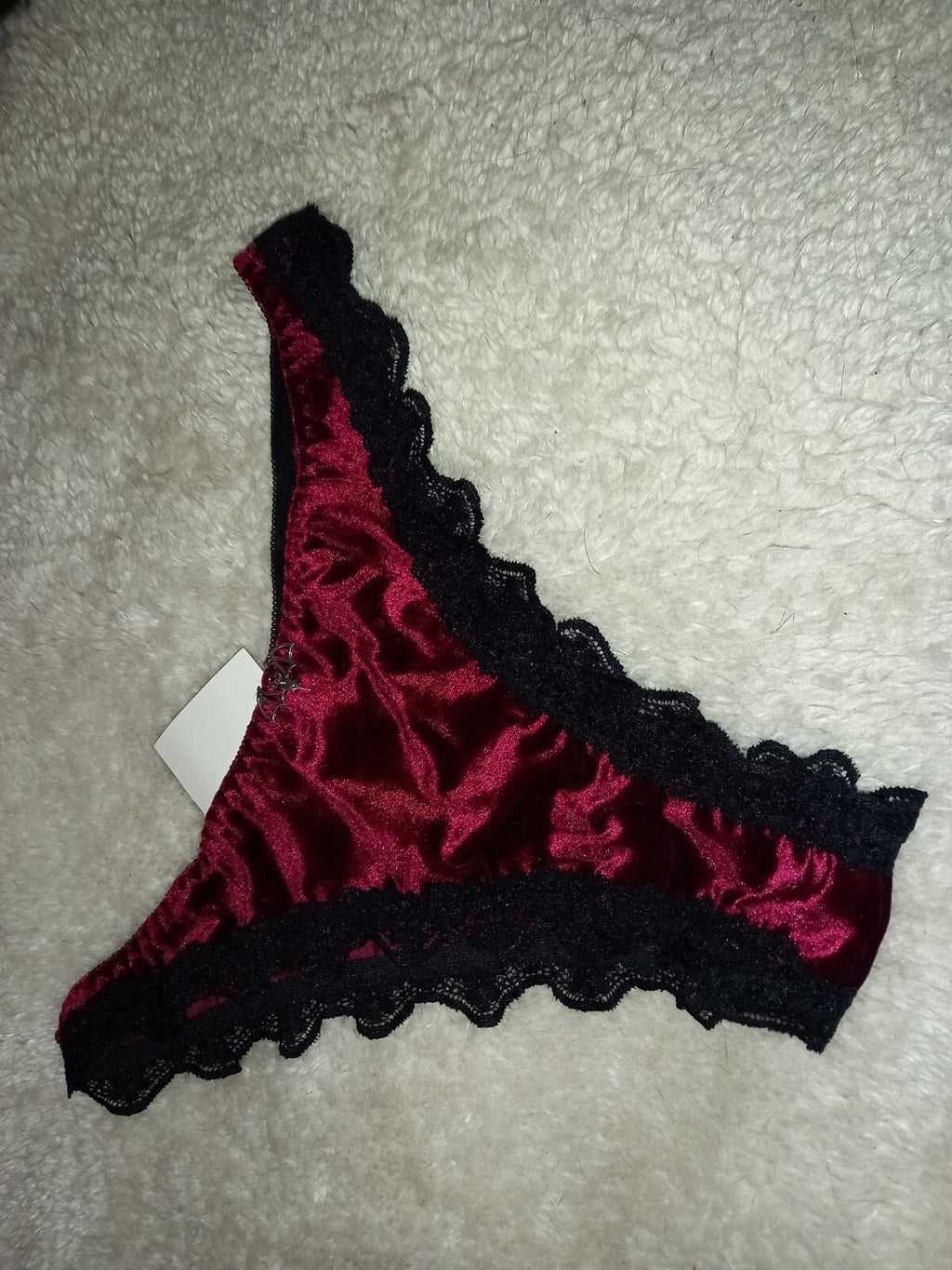 Soft Velvet & Lace with Batwing Pendant decor Triangle Panties sissy CD TV