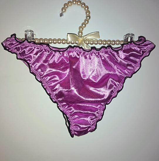 Ladies Purple Satin Frilly Knickers Shiny Silky Panties sissy size XL 16-18