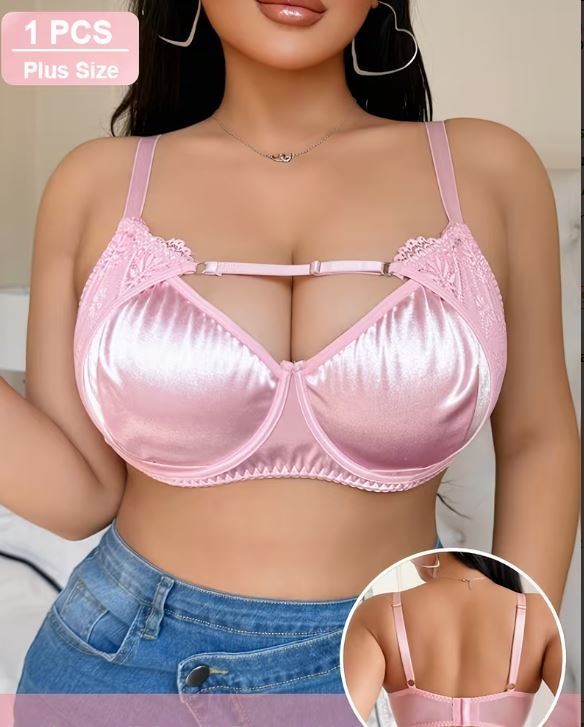 💗✨ Pink Satin Lace Bra – Silky Supportive Underwired Lingerie ✨💗 size 4XL 24