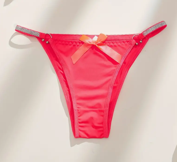 Soft silky feel panties Tanga with bow detail and chain design easy to open