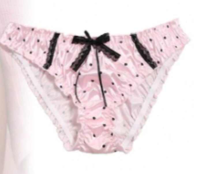Women's polka dot silky feel panties satin knickers bow and lace detail sissy