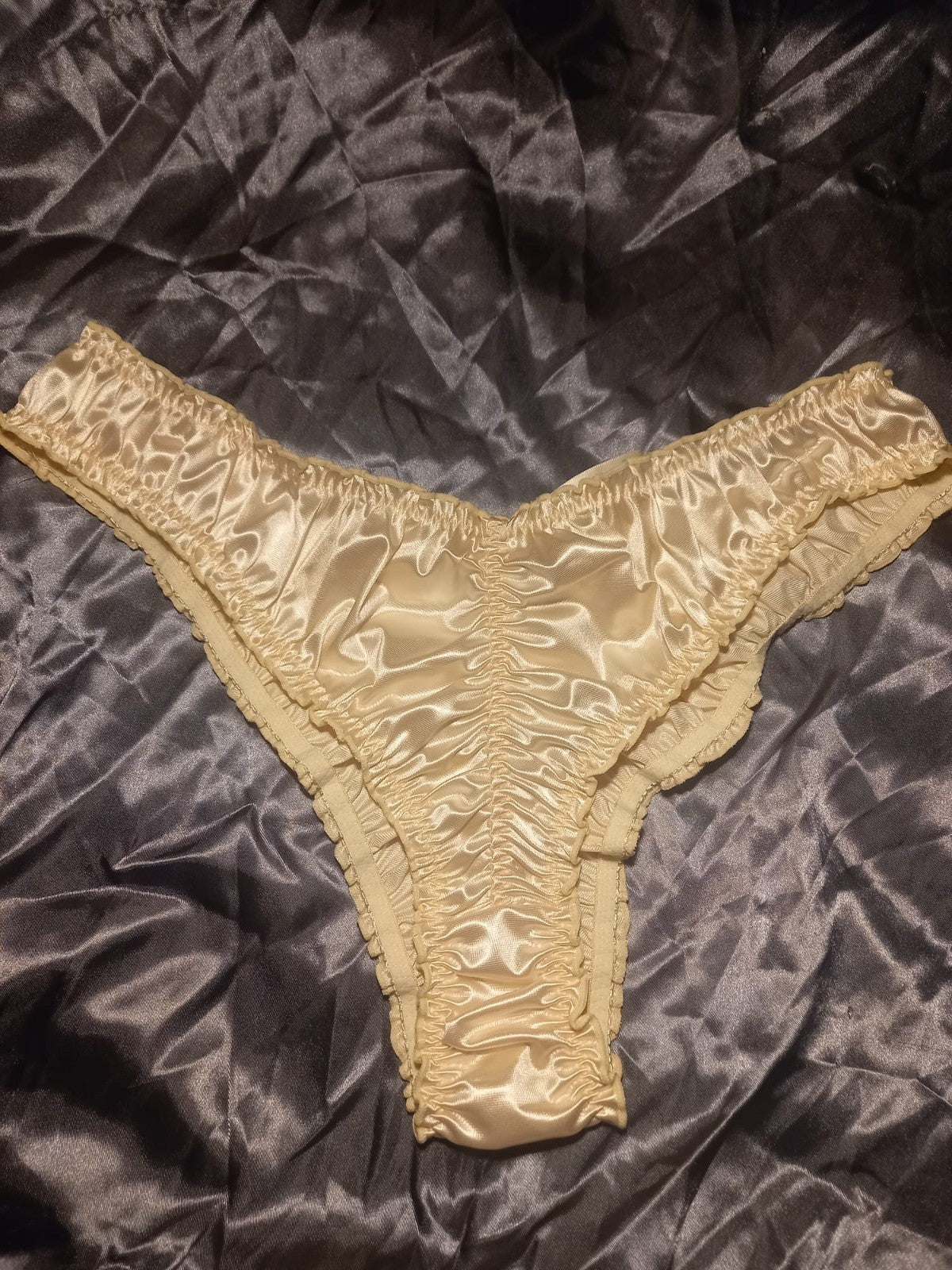 Womens elegant soft silky feel satin panties knickers glossy ruched sissy 3XL