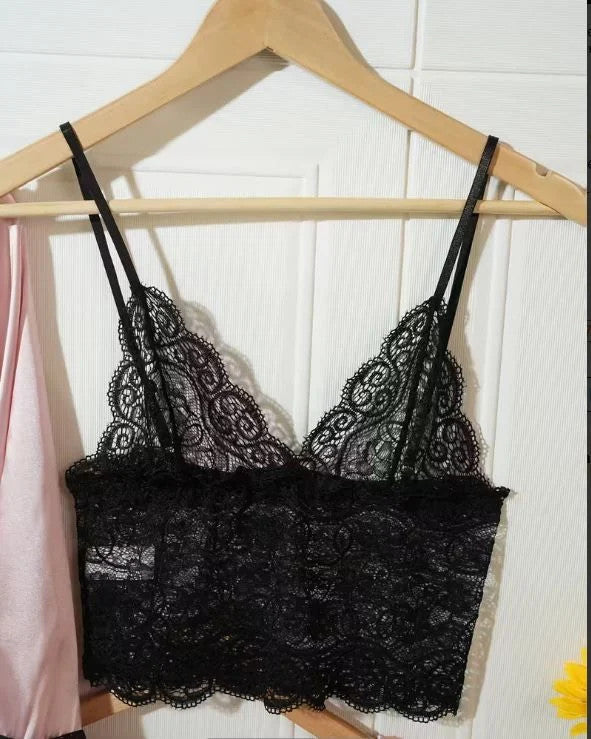 Silky feel baby pink satin black lace trim 4 piece lingerie set size 12-14 (L)