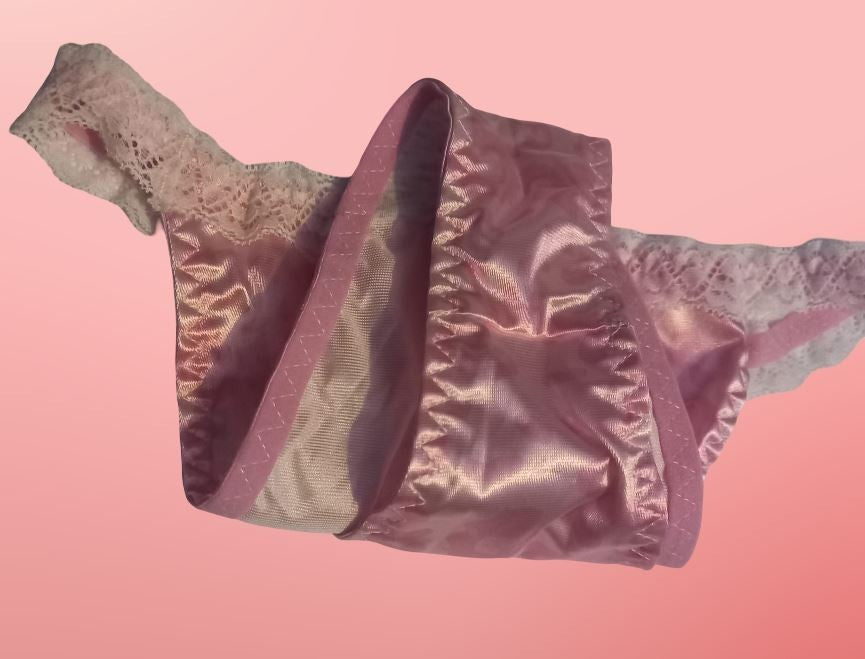 Stunning women's soft silky feel satin knickers tanga lace trim panties pink