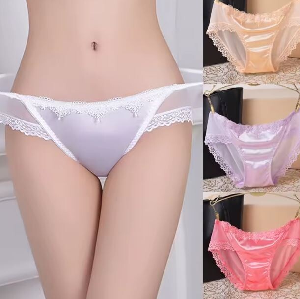 Stunning feminine silky feel satin knickers seamless embroidered lace back sissy