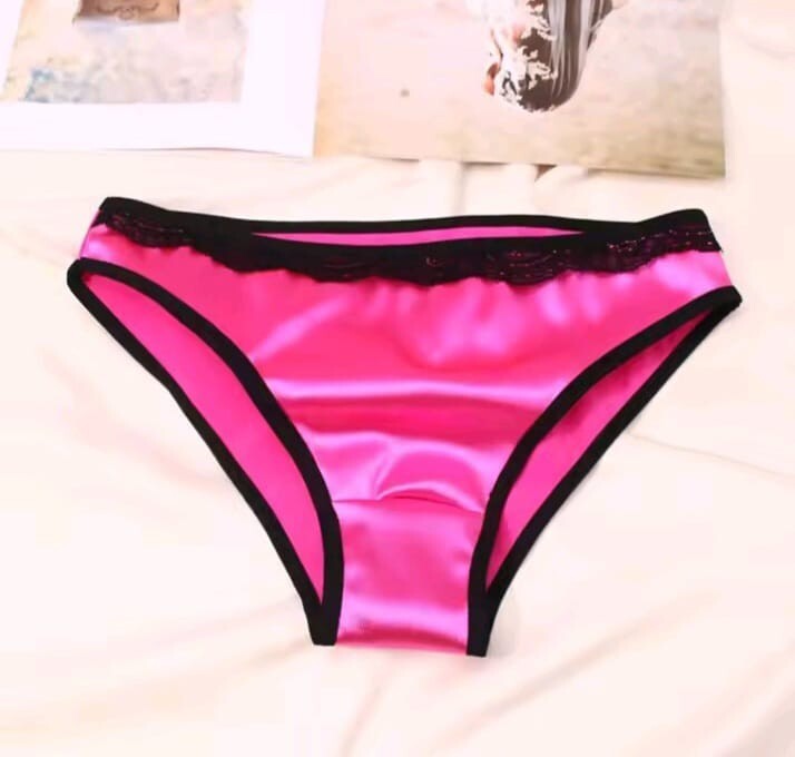Women's stunning shiny soft silky feel satin knickers lace trim lush colours