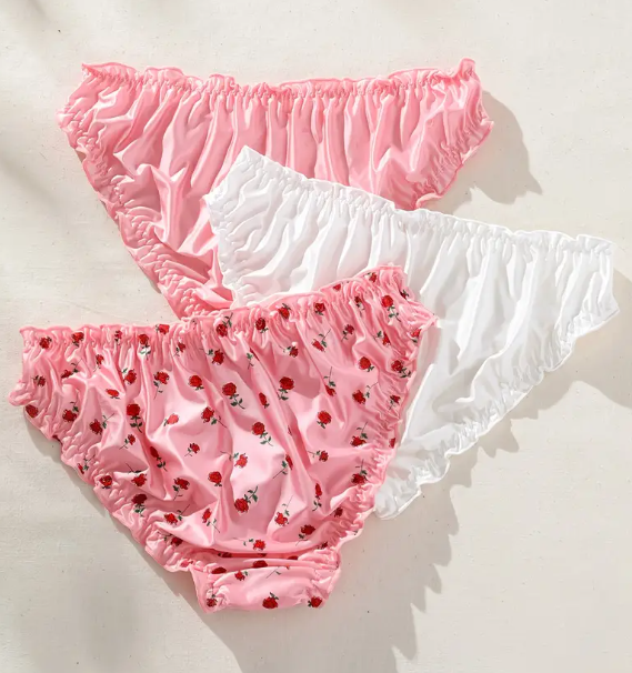 Women's Sexy soft silky feel knickers satin panties with rose design sissy TV CD