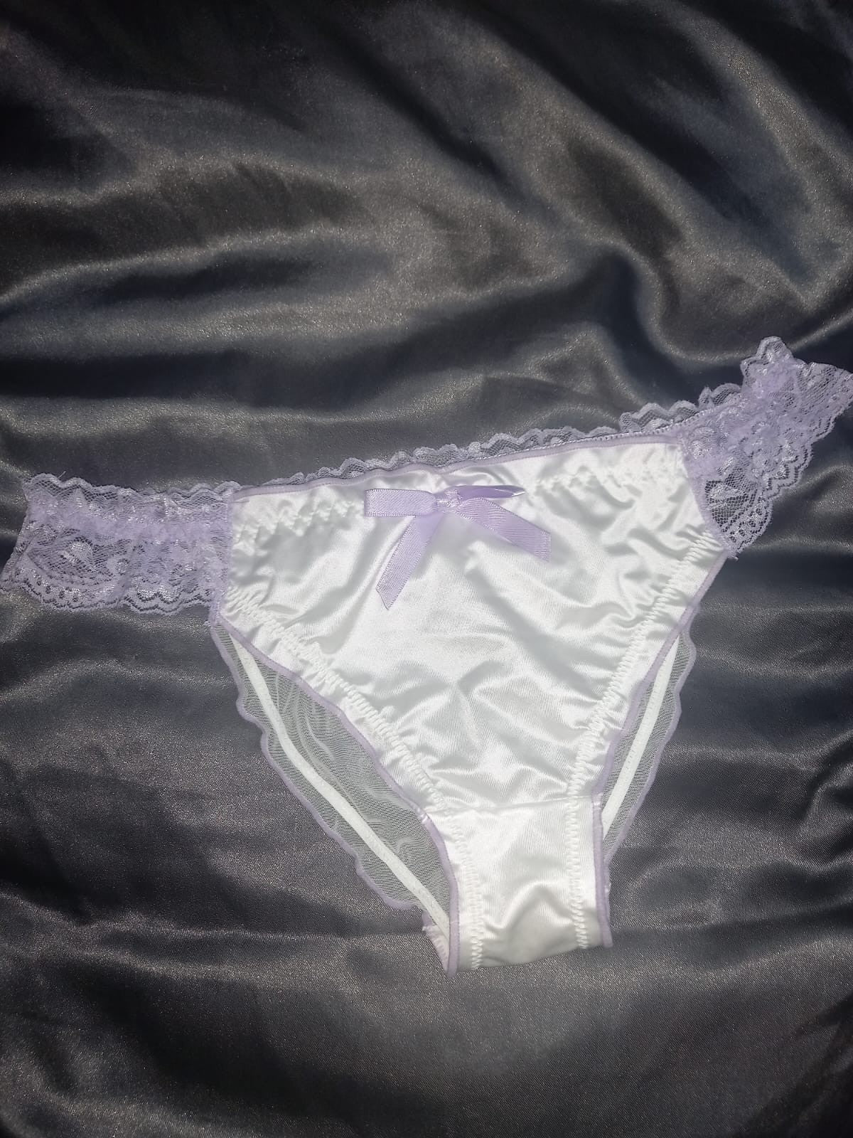Women's French satin front knickers panties mesh back tanga sissy size 8/10 S/M