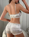 Satin Lingerie ruched detail 2 Piece white Bloomers and Bralette size M / UK 10