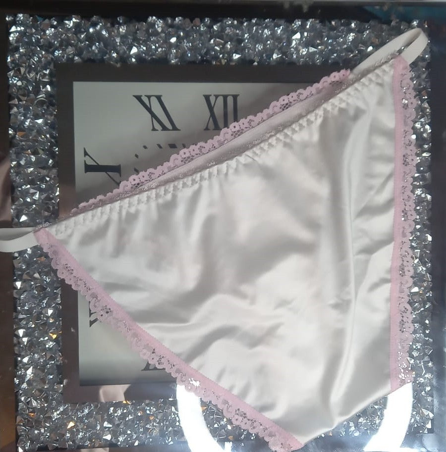 Women white soft silky feel satin tanga panties SHINE print sissy size 12/14 (L)