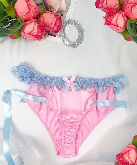 Satin Pink Lace Frilly Knickers Bow Tie Side Panties plus size 2XL UK 20-22