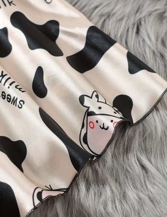 PJ silky feel soft satin spaghetti strap cow print top shorts sissy size S /8-10