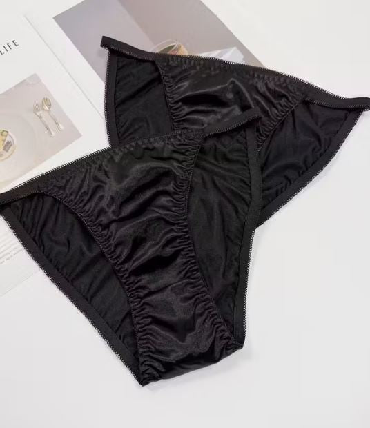 1x Womens black silky feel soft satin tanga panties knickers  sissy size 10 (M)