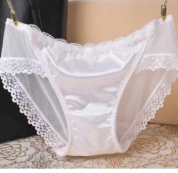 Stunning feminine silky feel satin knickers seamless embroidered lace back sissy