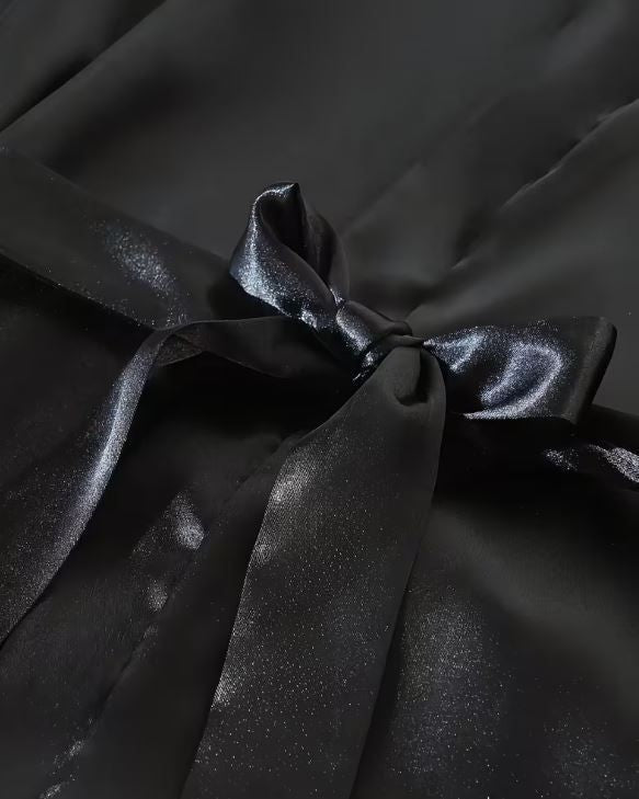 Silky feel black satin black lace trim 4 piece lingerie set size 16/18 (XL)