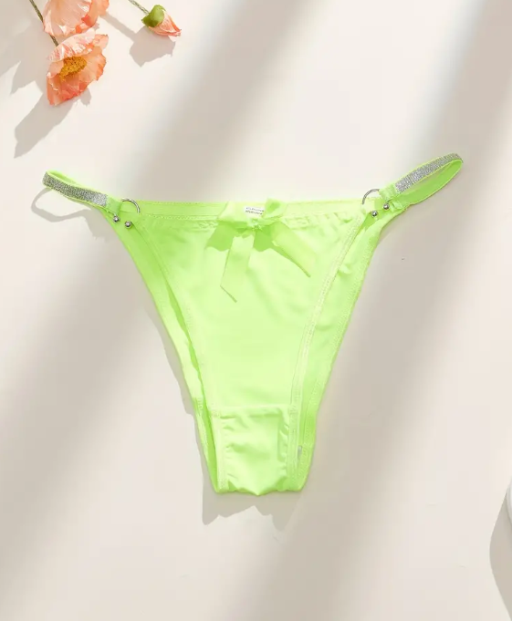 Soft silky feel panties Tanga with bow detail and chain design easy to open