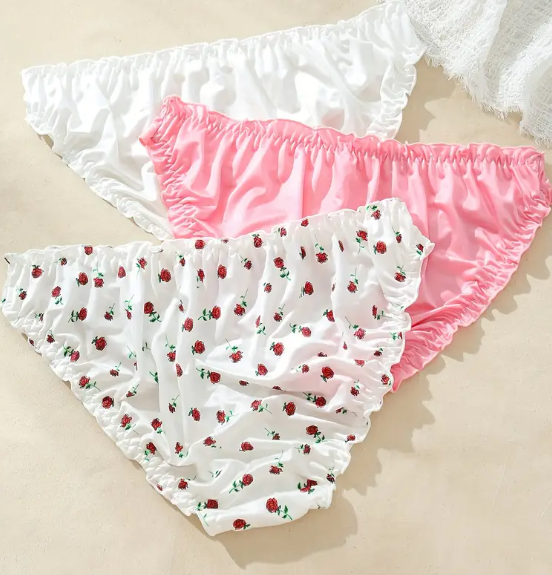 Women's Sexy soft silky feel knickers satin panties with rose design sissy TV CD