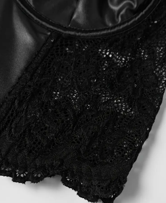 Sexy Lace & Faux Leather Bralette Chain Detail corset in black sissy CD TV
