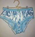 Baby blue Satin Frilly Knickers Lace Trim Vintage Style panties size 2XL 20-22