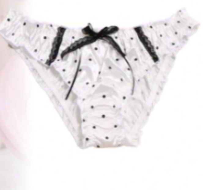 Women's polka dot silky feel panties satin knickers bow and lace detail sissy