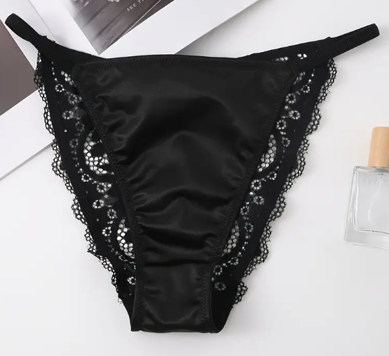 Lace and silky feel knickers, soft, comfy and stretchy, satin tanga style beauty
