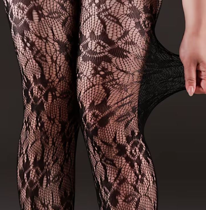 🖤 Elegant Floral Lace Tights – Sheer Patterned Pantyhose 🖤 one size sissy